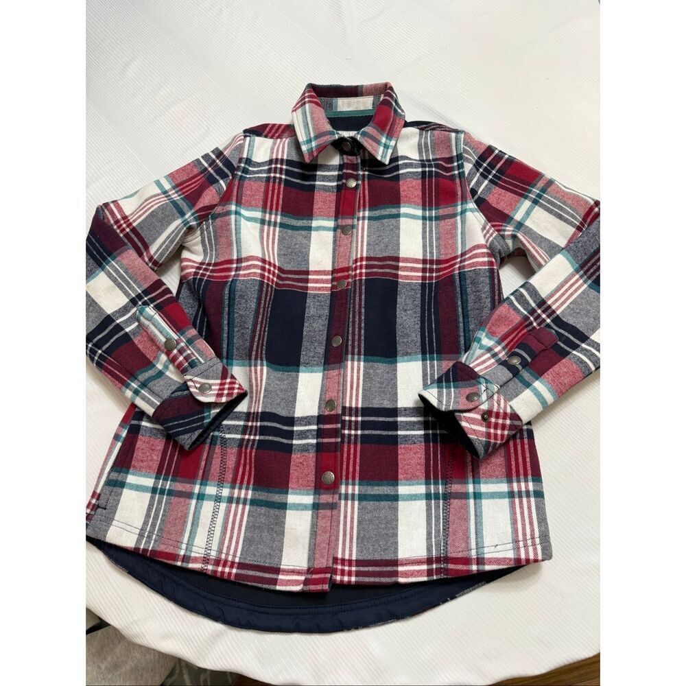 Orvis Shacket Womens Tartan Plaid Flannel Long Sleeve Snap Button Fleece Lined S